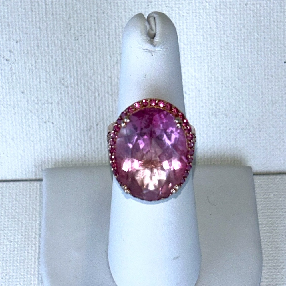 NWOT Designer Kunzite Halo Gemstone Cocktail Ring Sterling 14k Rose Gold Plated